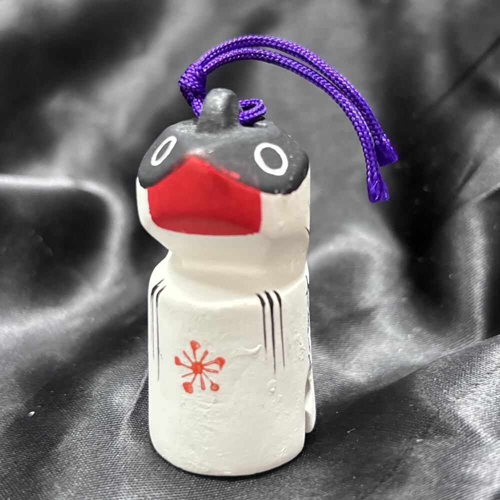 Kameido Tenjin Shrine Dorei Bell Japanese Folk Art Bullfinch Bird Luck Charm 2”